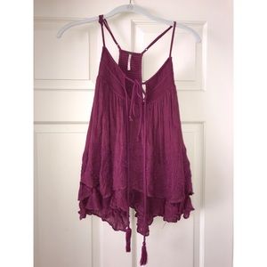 Free People Magenta Flowy Embroidered Tank